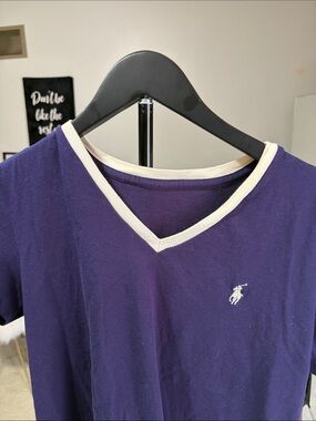 Ralph Lauren Purple V-Neck Tee with Cream Trim in great shape
